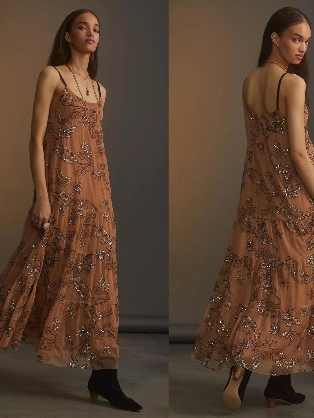 Anthropologie Maeve Sequined Tulle Midi Dress Size Small